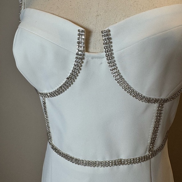 Self-Portrait White Bonded Crepe Midi Dress – Size 6 - Picture 4 of 10